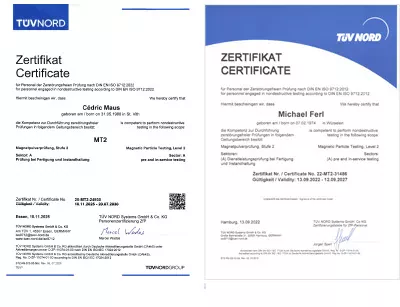 DIN EN ISO 9712:2012MT (Magnetic particle inspection)
