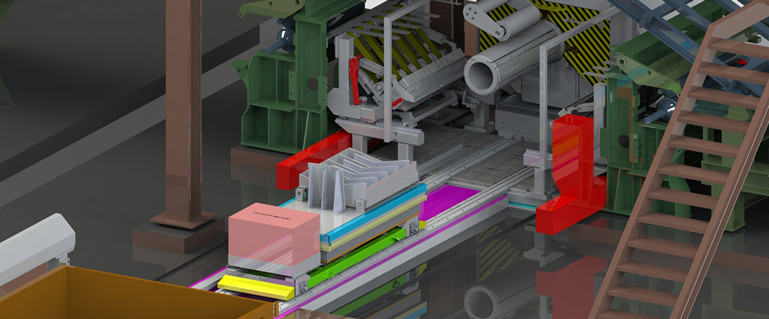 Modification d'une entr&eacute;e de ligne de production de bobines d'acier.